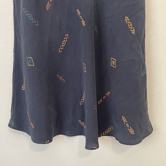NWT Pendleton 100% Silk Midi Skirt Size 2 Washable Flare Blue Aztec Side Zip - Picture 6 of 11